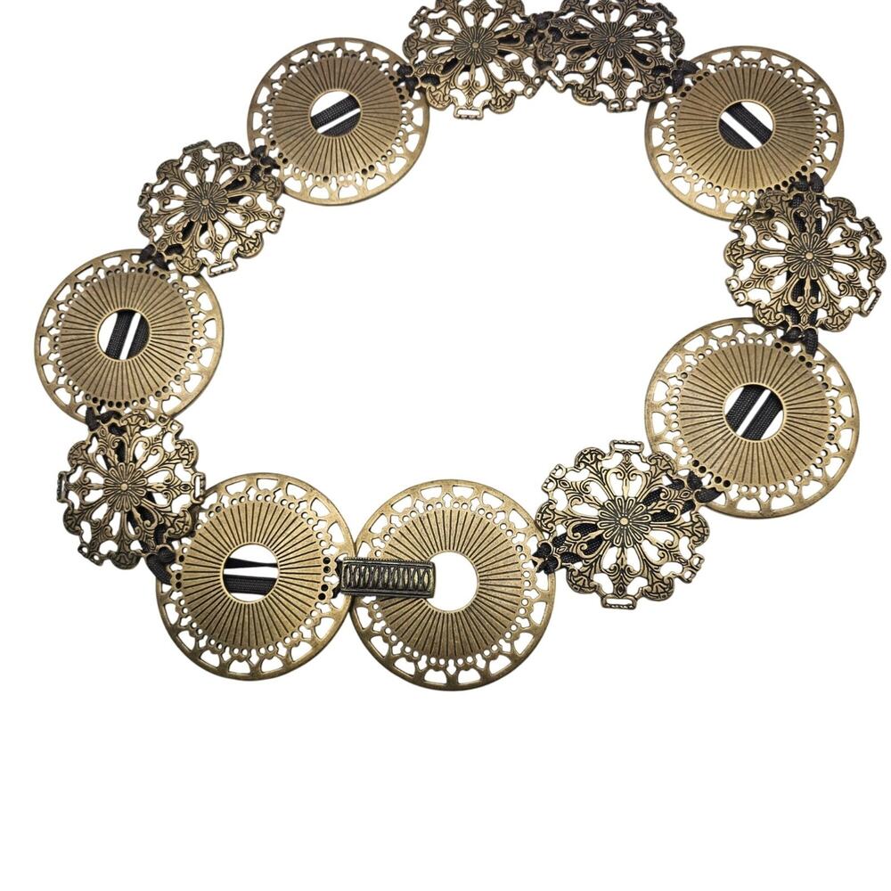 Vtg Sandy Duftler Gold Concho Belt Medallion Statement Boho Western Womens 34